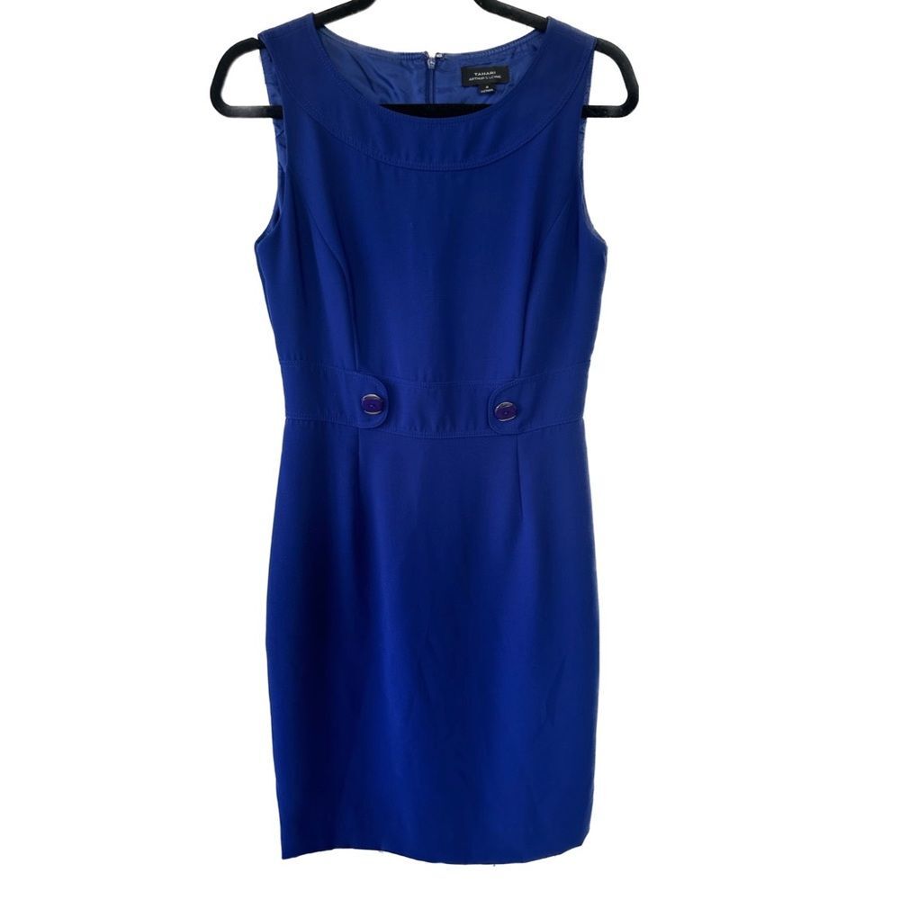 Tahari Women's Sleeveless Sheath Faux Belted Button Detail Dress Minimalist 4